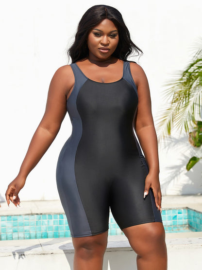 Curvy Women’s Active One Piece - Solid Colour Modest Sports Swimmers / Bathers Black & Gray