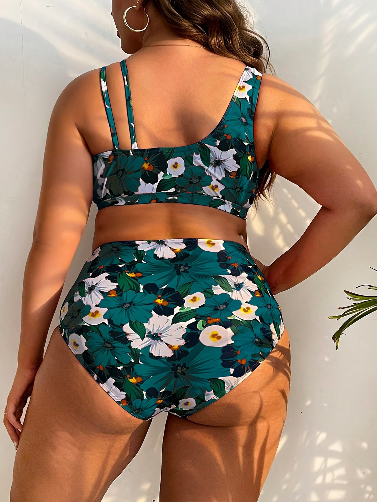Plus Size Floral Wrap Bikini Set with High-Waisted Bottoms