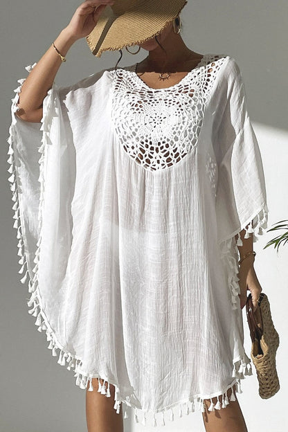 Crochet Tassel Plus Size Beach Cover-Up Kaftan