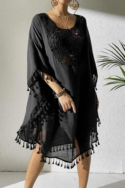 Crochet Tassel Plus Size Beach Cover-Up Kaftan