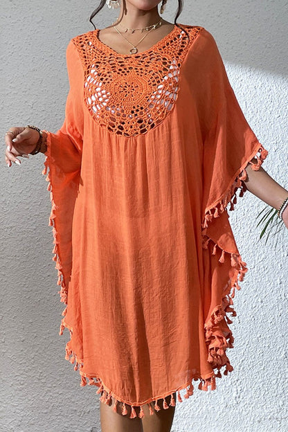 Crochet Tassel Plus Size Beach Cover-Up Kaftan