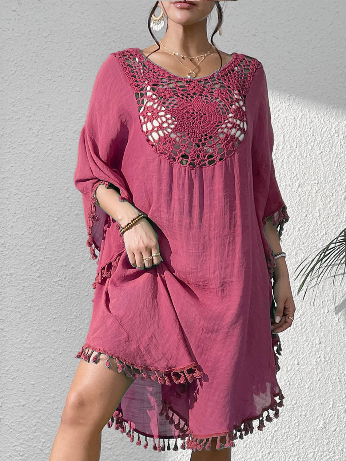 Crochet Tassel Plus Size Beach Cover-Up Kaftan