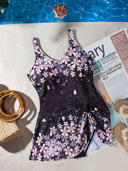 Midnight Sakura Wrap Swim Dress