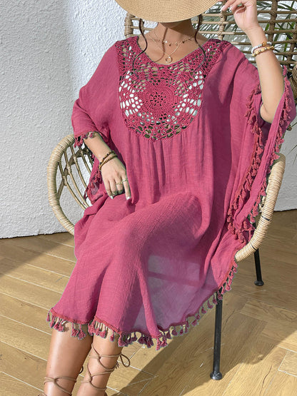 Crochet Tassel Plus Size Beach Cover-Up Kaftan