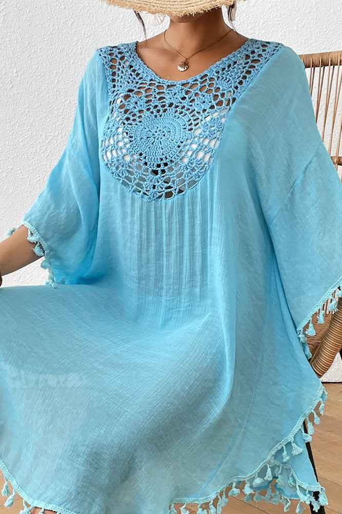 Crochet Tassel Plus Size Beach Cover-Up Kaftan