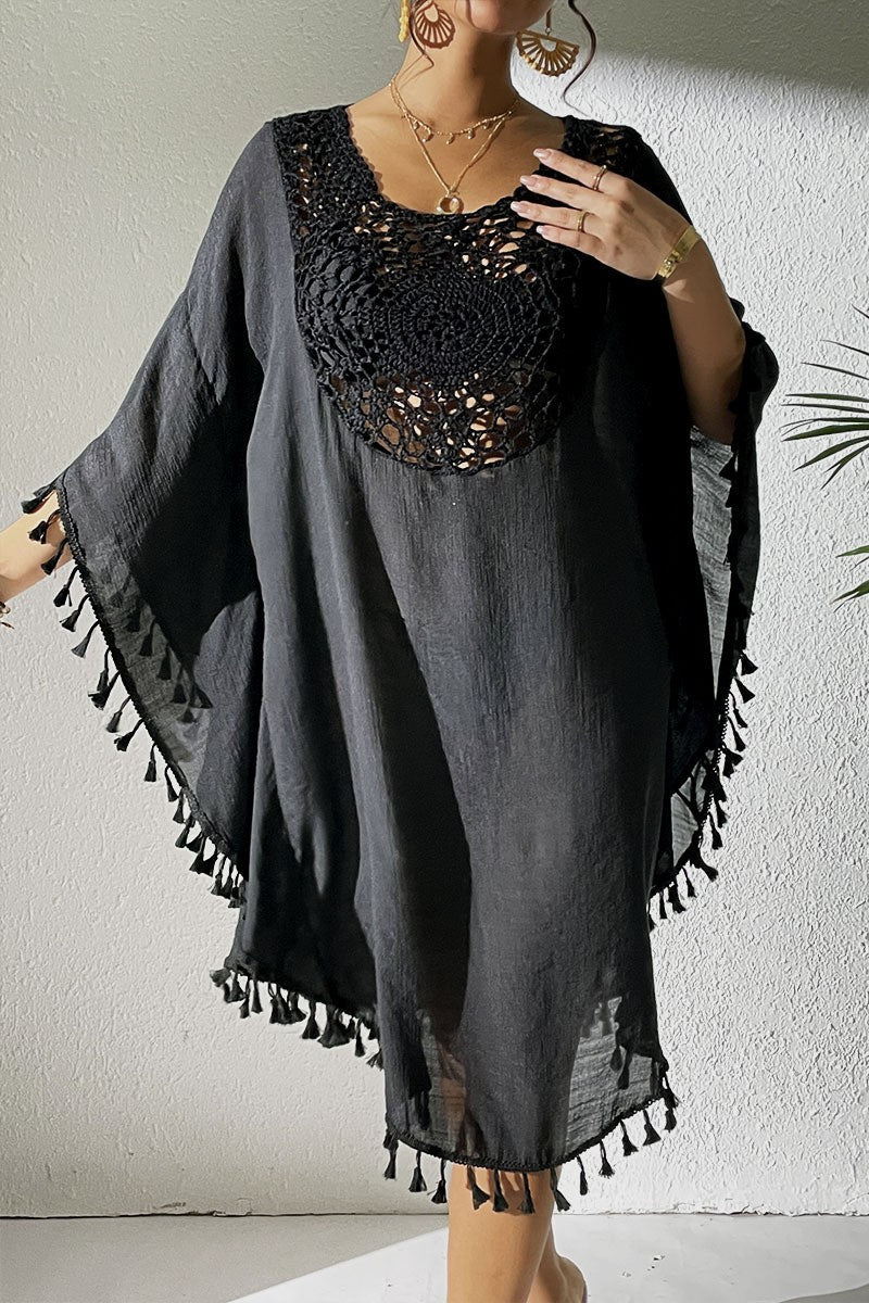 Crochet Tassel Plus Size Beach Cover-Up Kaftan