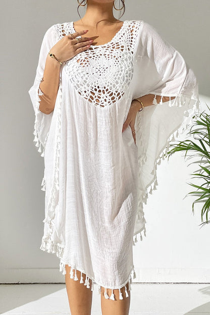 Crochet Tassel Plus Size Beach Cover-Up Kaftan
