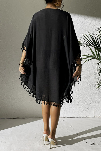 Crochet Tassel Plus Size Beach Cover-Up Kaftan