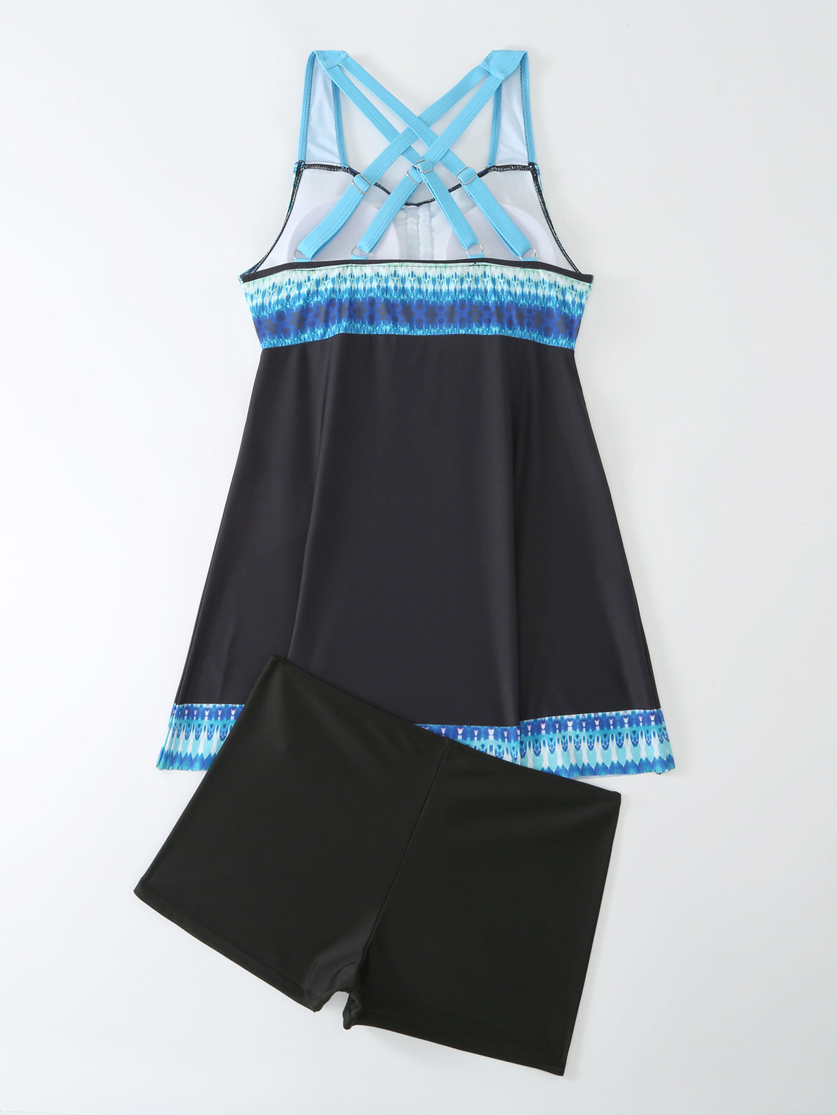 Plus Size Pink & Blue Abstract Print Swim Dress - Flattering Ruched Front