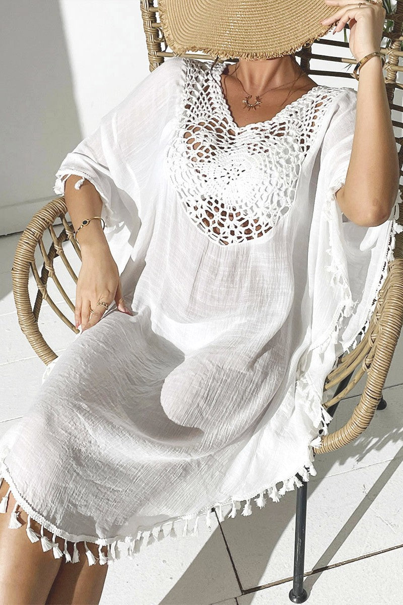 Crochet Tassel Plus Size Beach Cover-Up Kaftan