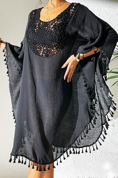 Crochet Tassel Plus Size Beach Cover-Up Kaftan