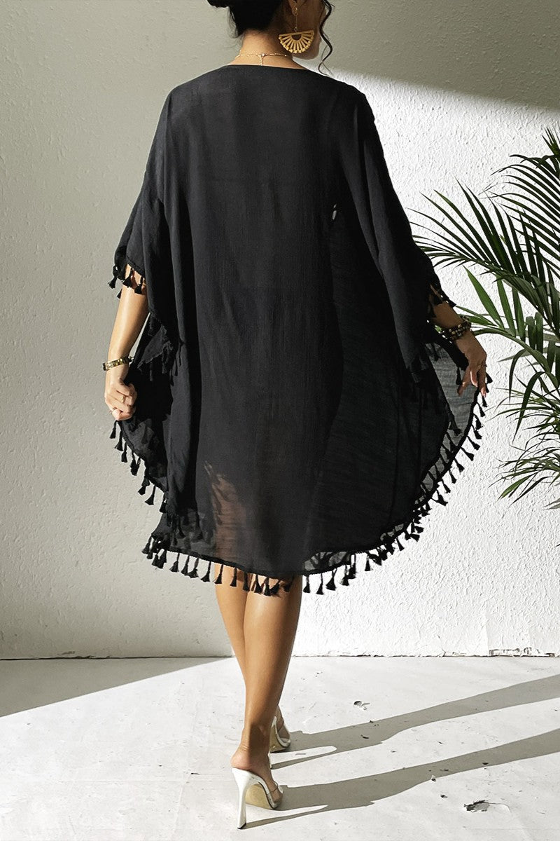 Crochet Tassel Plus Size Beach Cover-Up Kaftan
