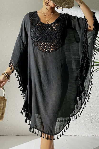 Crochet Tassel Plus Size Beach Cover-Up Kaftan