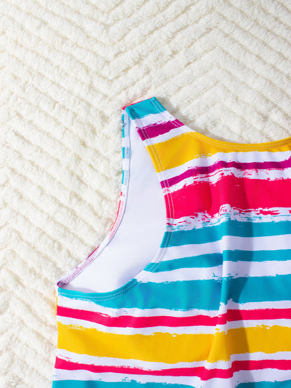 Vibrant Multi-Stripe Tankini Set with Comfortable Boy Shorts - Tummy Control Plus Size Bathers for Women